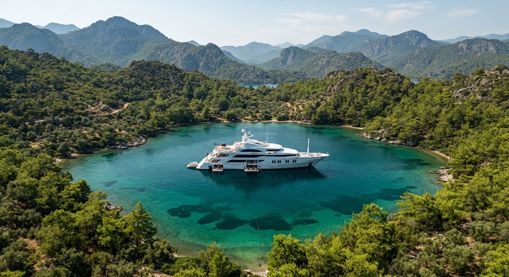 Yaz sezonunda Göcek koyundan havadan görünüm
